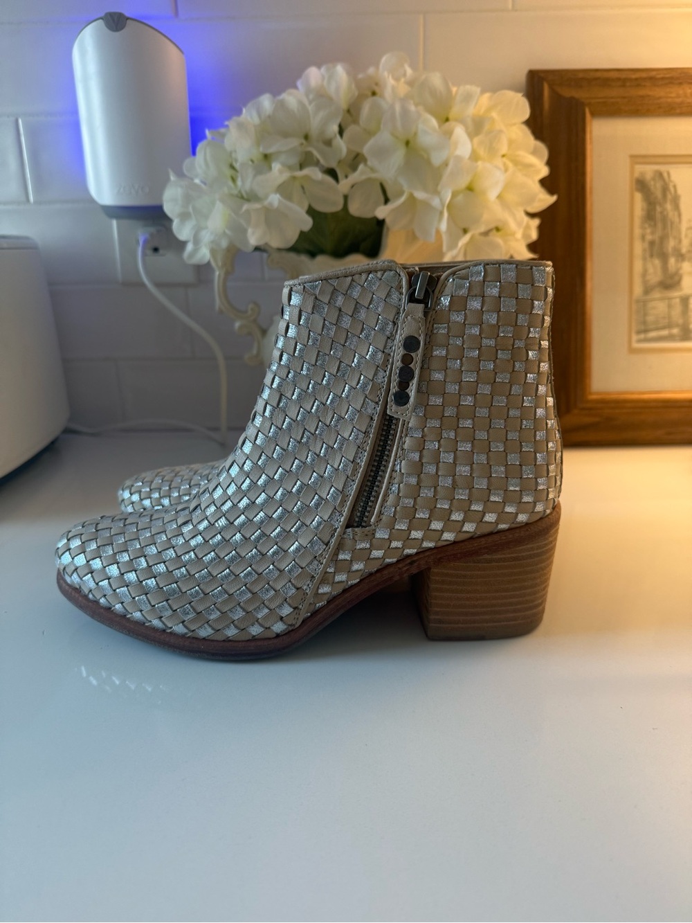 Kelsi Dagger Metallic Silver Ankle Bootie